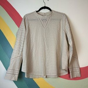 Wrap London Eyelet Lace Button Down Back Peasant Top Longsleeve Cream size 16